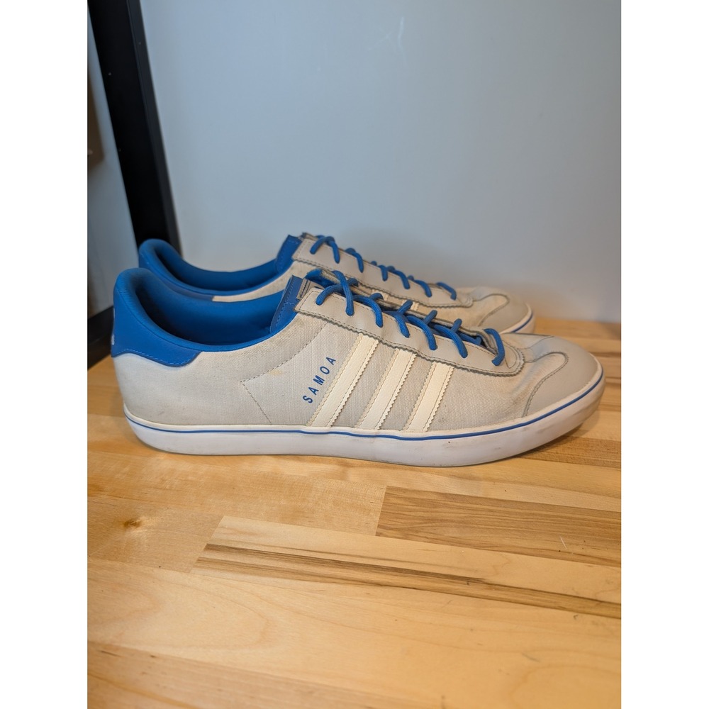 Adidas Samoa‎ Casual Sneakers White Blue Stripe Athletic Shoes Size 12 B2